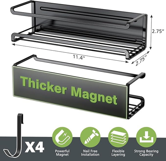 Magnetic Spice Rack 4 Pack,Strong Magnetic Shelf for Refrigerator with 4 Removable Hooks,Magnetic Refrigerator Organizer, Spice and Seasoning Organizer Gadgets
