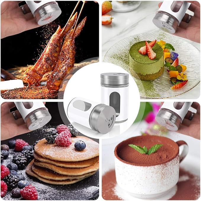Accmor 2pcs Salt and Pepper Shakers,Stainless Steel Shaker for Salt Powder Sugar Cinnamon Pepper, Spice Dispenser with Adjustable Pour Holes,White