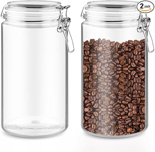 2 Pack 50OZ/1500ml Plastic Storage Containers with Lids Large Plastic Jar with Locking Clamp Acrylic Canisters For Nuts Sugar Coffee Candy Cookie Spices And More