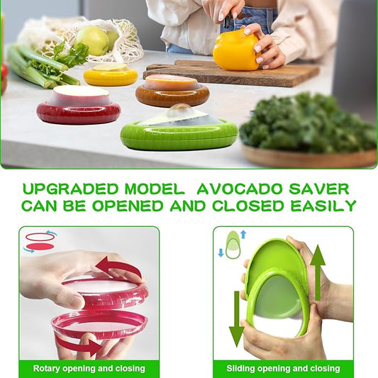Avocado Saver and Onion Holder -Set of 4 Reusable Fruit and Veggie Savers for Fridge - BPA-Free, Prevent Flavor Mixing, Keep Fresh (Green, Brown, Red And Yellow)