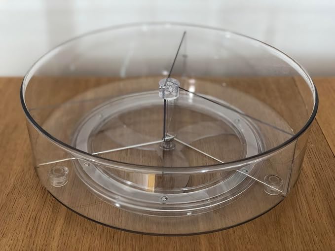 2-Pack Clear Spinning Organizer, Revolving Sorter, Rotating Tray, Turntable Storage with Removable Dividers, 3 Sections, High Profile Edge, Clear PET Plastic, Stainless Steel Ball Bearings