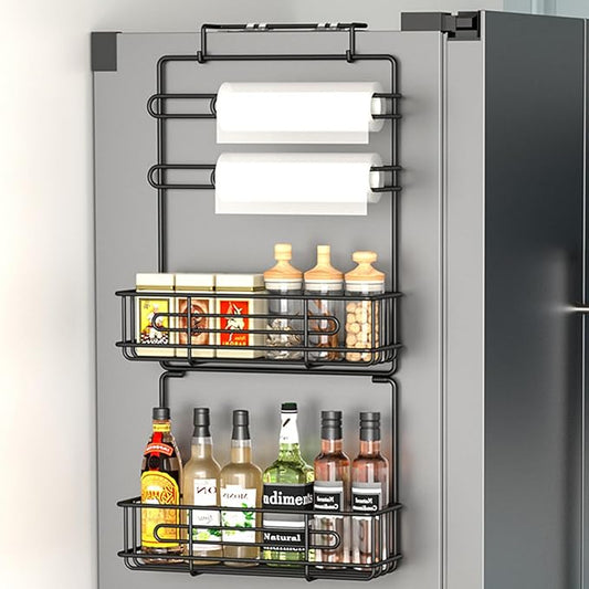 4 Tier Wall Mount Spice Rack Organizer,Spice Rack for Refrigerator, Metal Spice Storage Shelf for Kitchen.