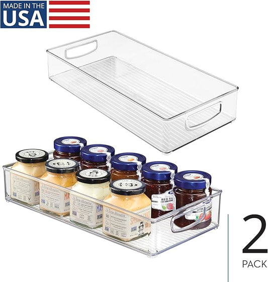 iDesign Stackable Plastic Pantry Bins with Handles - Storage Bins for Organizing Kitchen - Set of 2 - Clear