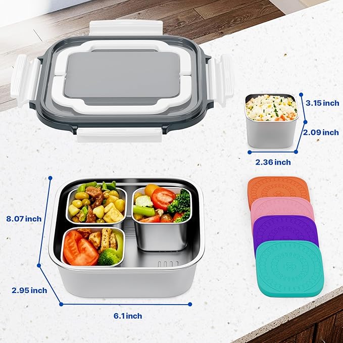Snackle Box Container Stainless Steel Conntainers with Lids 5 Pack,Large Stainless Steel Container(1.5qt) and Set of 4 Snack Containers,Convenient to Carry,Suitable for Picnics and Travel