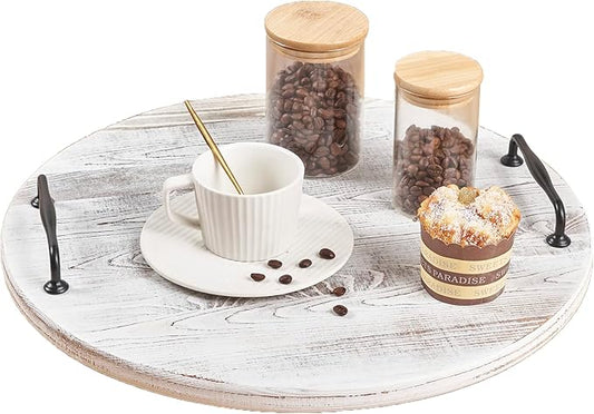 Wooden Lazy Susan for Table Turntable Organizer 18 Inch Large Lazy Susan Whitewashed Wood Serving Tray for Pantry Cabinet Countertop Round Spins Balanced Pine Spice Rack for Kitchen Essentials Storage