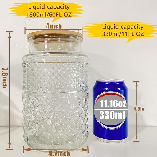 Vintage Glass Jar with Lid Wood Spoon 60 OZ Round Thick Glass Storage Jars Airtight Lids Decorative Canister Container for Food Candy Cookie Sugar Coffee Tea Nuts Snack Bath Salt