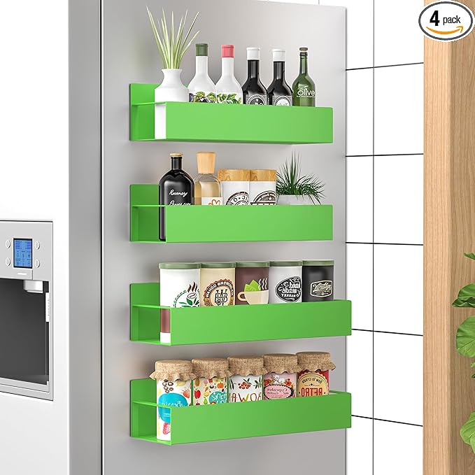 4 Pack Magnetic Spice Storage Rack Organizer for Refrigerator and Oven, Green Fridge Organizers and Storage