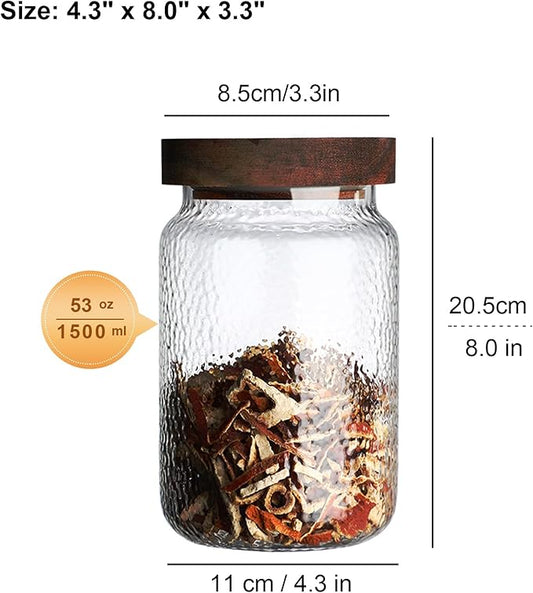 Glass Coffee Jars With Lids 51 oz Clear Jar With Wood Lid Decorative Glass Storage Jars Container Canister for Food Sugar Coffee Bean Candy Cookie 1500ml