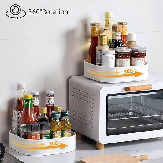Semlos 9 Inch Rectangular Lazy Susan, Turntable Cupboard Organizer, Spinning Spice Rack for Kitchen Storage and Organization, Revolving Condiment Holder, Non-Slip Storage Racks