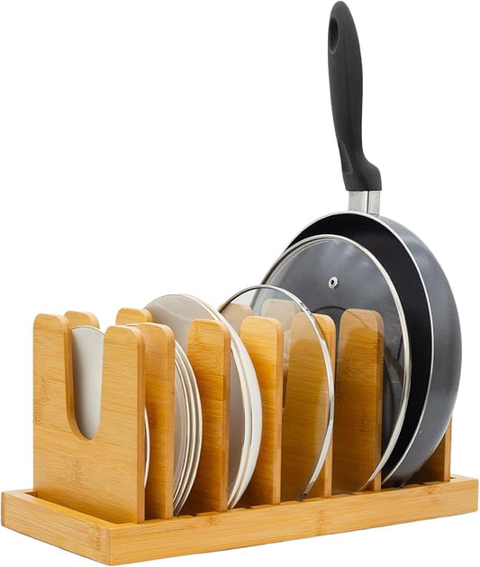 MinBoo Bamboo Pot Lid Organizer Pot Lid Holder, Pot and Pan Organizer Drawer Organizer for Pot Lids, Pans, Cutting Boards & Baking Sheets, Dinner Plates