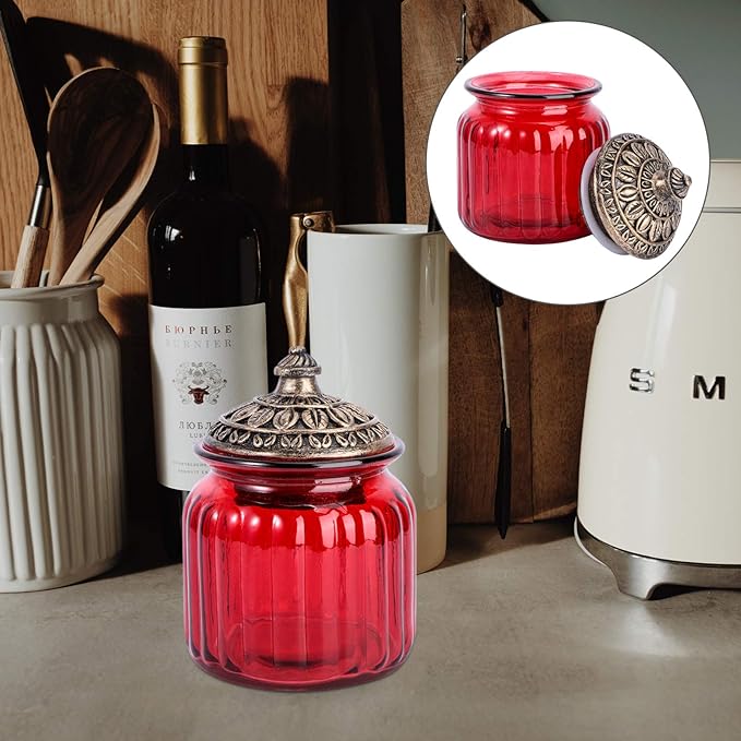 BESPORTBLE 1pc Red Airtight Jar Sealed Jar Sealed Canister Storage Can Storage Container Sealed Bottle Glass Can Glass Jar Sealing Can Tea Jar Storage Jar Storage Tank Food Container