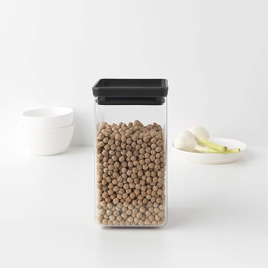 Brabantia Tasty+ Stackable Food Canister (Dark Gray / 0.4 Gal) BPA-Free Space-Saving Durable Jar with Silicone Seal Lid for Freshness