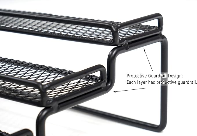 MEIQIHOME 4 Tier Expandable Spice Rack Organizer (11.4 to 22.8 Inch) Step Shelf Spice Storage Holder, for Kitchen Cabinet Countertop Cupboard Pantry, Metal, Black