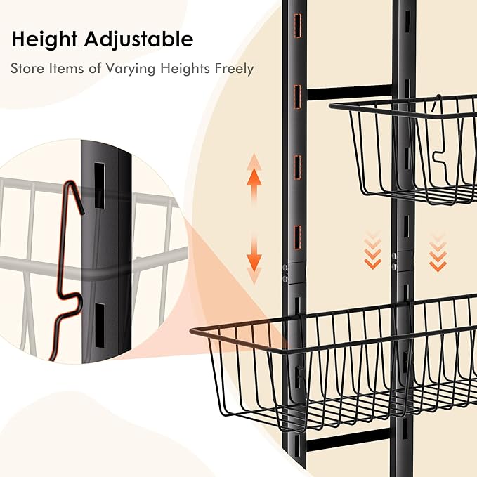 LUXEAR Over the Door Pantry Organizer, 6-Tier Adjustable Over the Door Hanging Spice Rack, No-Assembly Foldable Metal Over the Door Organizer for Kitchen, Home, Laundry Room, Bathroom