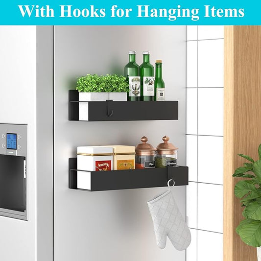 2 Pack Magnetic Spice Storage Rack Organizer for Refrigerator and Oven, Black Fridge Organizers and Storage