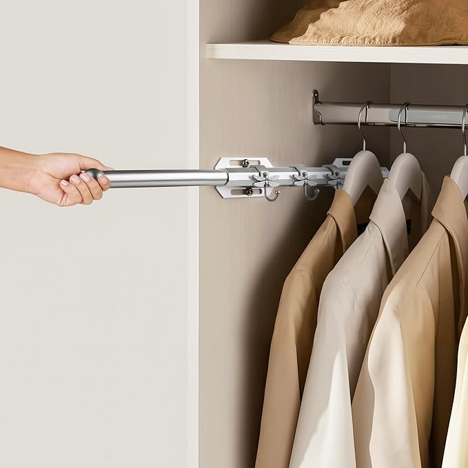 12" Valet Rod for Closet Pull Out with 4 Dragonfly-shaped Hooks, Silver