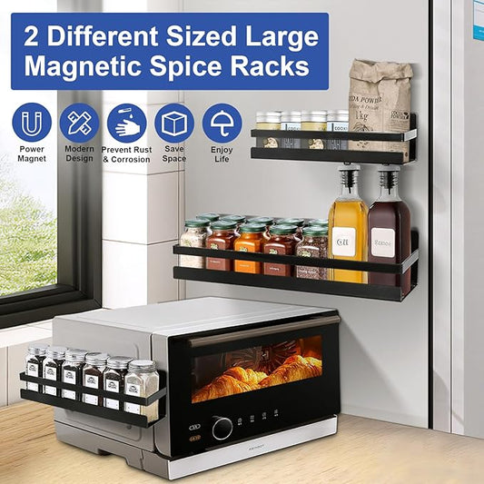 Uten Large Spice Rack for Refrigerator, 2 Pack Strong Magnetic Shelves, Moveable Fridge Organizer, Perfect Space Saver