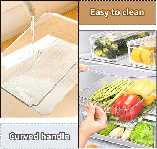 10 Pack Fridge Organizer, Stackable BPA-Free Refrigerator Organizer Bins with Lids, Fruit Storage Containers for Fruit Vegetable Food Drinks Cereals Clear