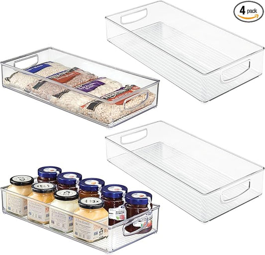iDesign Stackable Plastic Pantry Bins with Handles - Storage Bins for Organizing Kitchen - Set of 4 - Clear