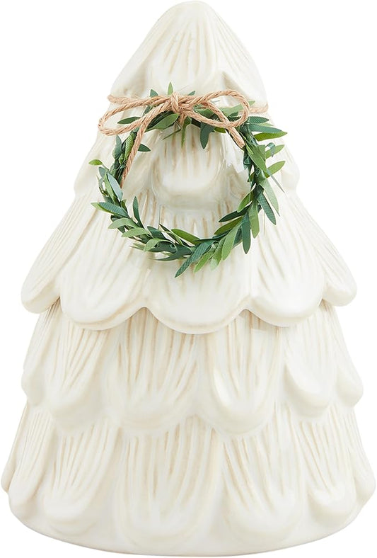 Mud Pie Tree Small Xmas CANISTERS, 6" x 4" dia, WHITE