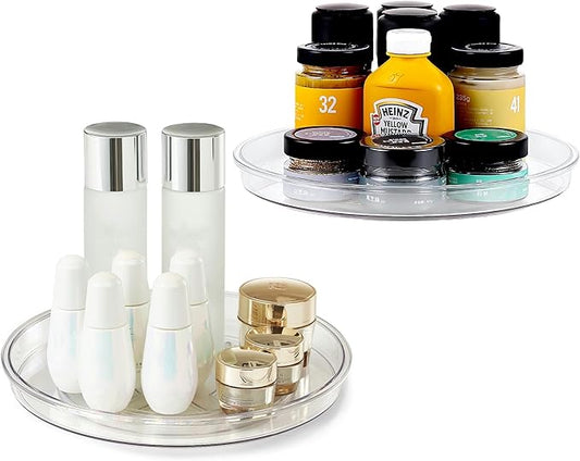 vacane 11 Inch Lazy Susan Turntable for Cabinet, Rotating Makeup Organizer Spice Rack Kitchen Organizers and Storage for Pantry, Countertop, Table, Refrigerator-Clear