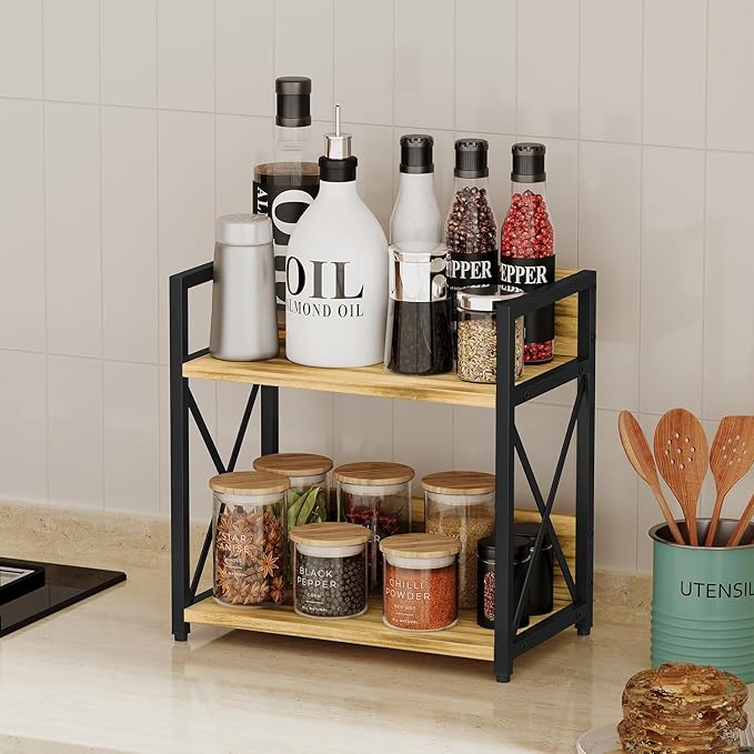 YINMIT Countertop Shelf Organizer,Coffee Bar Accessories,Spice Rack,Coffee Counter Shelf,2 Tier Coffee Organizer Station for Mugs,Cups,Cream,Syrup(Flame-colored, Medium)