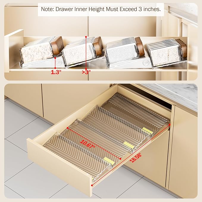 Spice Drawer Organizer, 4 Pack Clear Seasoning Organizer Rack, Kitchen Spice Rack Organizers for Drawer/Countertop (Jars Not Included, Expandable From 11" to 22" Wide)