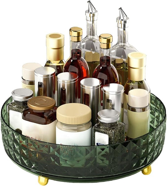 Non Skid Lazy Susan Turntable, 1 Tier Non Skid Spice Rack Turntable, 9 Inch Spinning Organizer, 360 Degree Rotating Seasoning Organizer for Kitchen, Pantry Cabinet, Refrigerator, Dark Green
