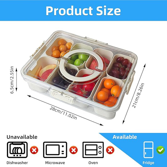 Picnic Parties Fruit Tray, Fridge Food Veggie Condiment Divided Serving Preservation Storage Containers, Kitchen Clear Snackle Box Candy Organizer with Lid Handle (2)