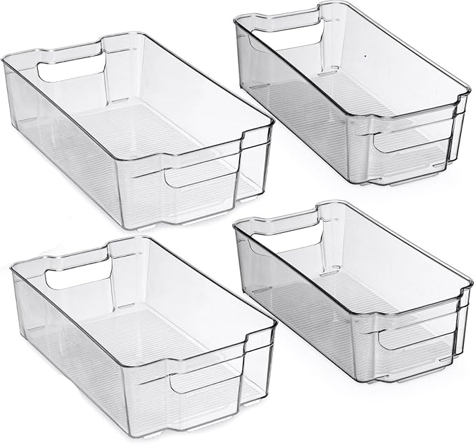 Home Basics Clear Acrylic Food Storage Container Bin for Fridge Freezer or Pantry, Stackable with Handles. Organize Fruit, Vegetables, Yogurt, Snacks, Pasta, Extra Large, 8” x 14"