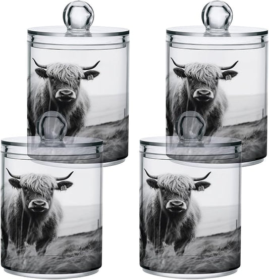 Highland Cow 2PC Airtight Transparent Plastic Storage Jar Food Storage Container Plastic for Food Herbs Tea etc with Storage Lid easy to use and clean With lid Easy To Use