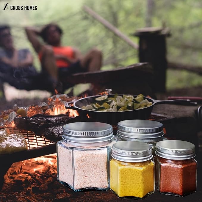 Magnetic Spice Jars Combo Pack 29 Set (9 Large 4 oz + 20 Small 2 oz) Refrigerator Hexagon Glass Spice Jar Magnetic Lid Shaker Spice Labels Magnetic Glass Spice Containers for RV Kitchen Fridge Cabinet