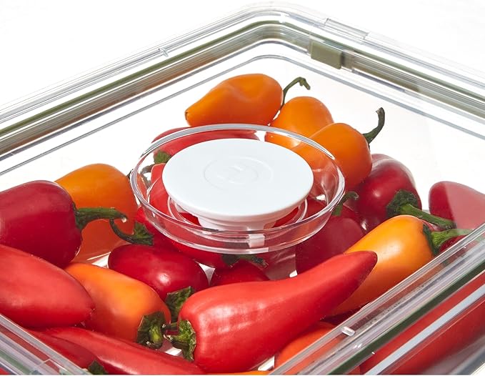 iDesign Large Fridge Produce Bin with Removable Drainage Tray and Lid - Set of 4 - Clear/White