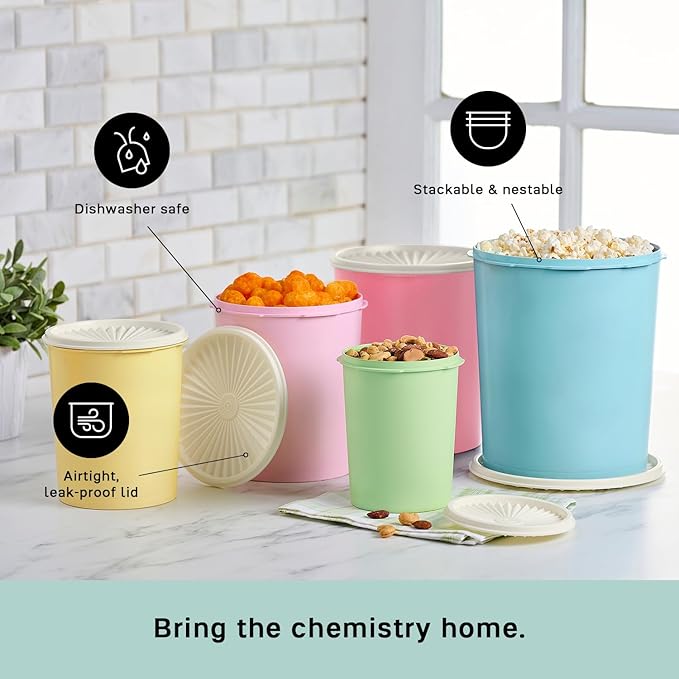 Tupperware Heritage Collection 10 Piece Nested Canister Set in Vintage Colors, Dishwasher Safe and BPA Free (5 Containers, 5 Lids)