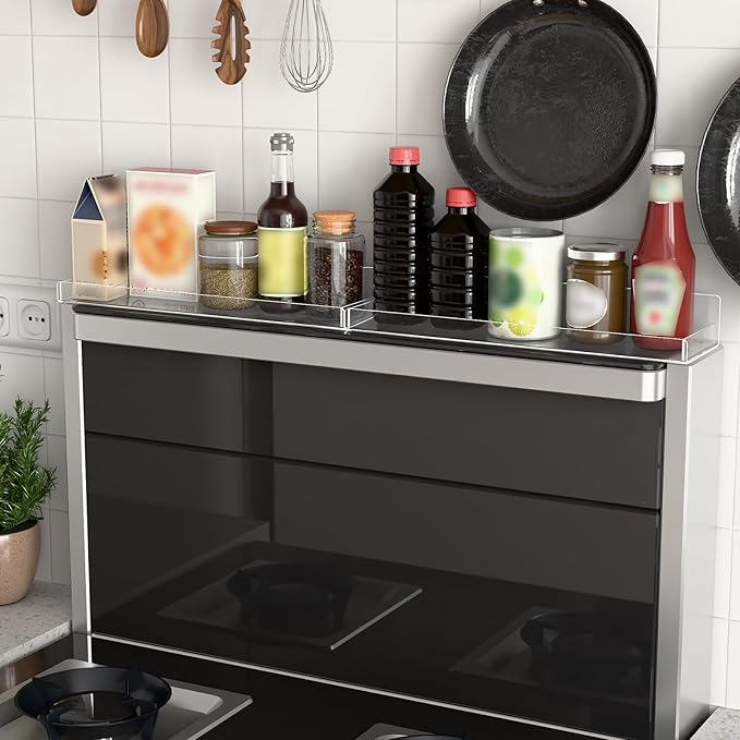 30" Acrylic Stove Top Shelf for Kitchen Stove, Floating Shelves for Wall, Over Stove Shelf for Back of Stove, Space-Saving Spice Rack, Two Mounting Options, Heat-Resistant & Durable
