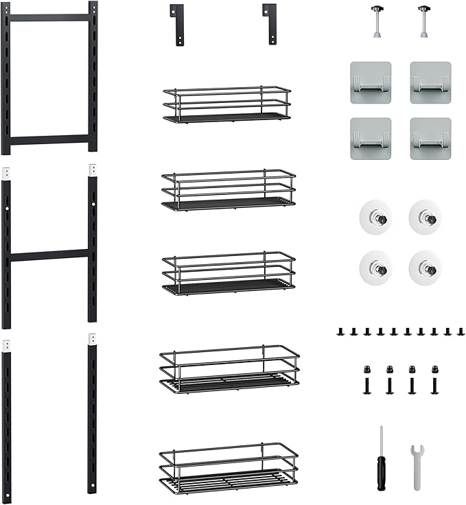 Pantry Door Organizer 12 Inch Wide, 5 Tier Hanging Adjustable Over the Door Spice Rack For Narrow Space