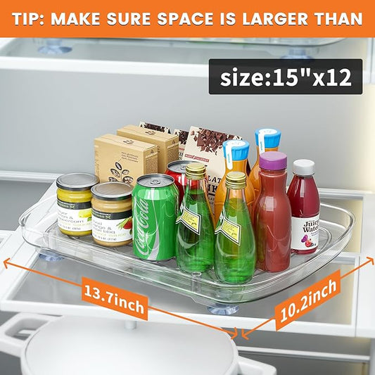 Clear Lazy Susan for Refrigerator Rectangular Fridge Turntable Organizers and Storage Pull Out & 360° Rotating for Cabinet Pantry Kitchen Table Bathroom (2-Pack 13.7"x10.2")