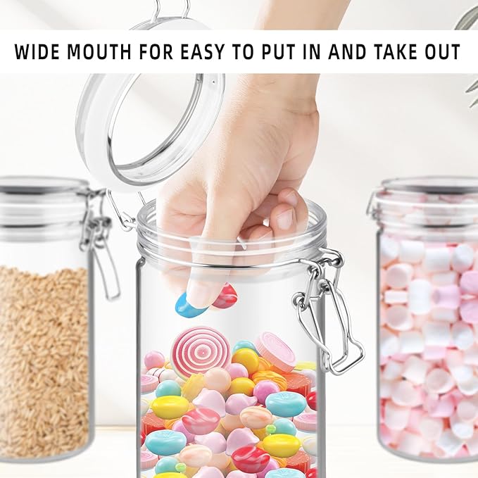 2 Pack 33OZ/1000ml Plastic Storage Containers with Lids Large Plastic Jar with Locking Clamp Acrylic Canisters For Nuts Sugar Coffee Candy Cookie Spices And More