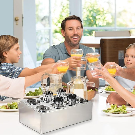 Commercial Silverware Caddy Utensil Holder Countertop 8 Holes Utensil Dispenser Holder Stainless Steel Cylinder Flatware Silverware Organizer for Restaurant Buffet