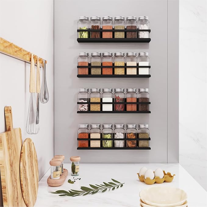 Magnetic Spice Rack with Jars Magnetic Spice Rack for Refrigerator 24 Spice Jars with Label Magnetic Shelves for Fridge 4 Pack Black