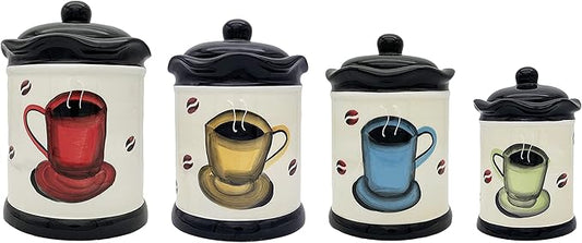 Tuscany Colorful Coffee Bean Collection 4PCs Canister Set with Lid, Kitchen Storage Jar, Food Storage Container, Airtight Storage Container With Rubber Seal