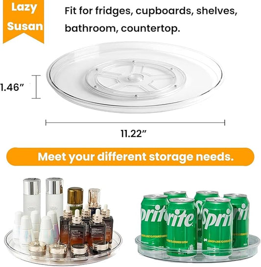 vacane 2 Pack Clear Lazy Susan Organizer Non-Skid, Plastic 11" Lazy Susan Turntable for Cabinet Rotating Pantry Lazy Susan Cabinet Organizer, Storage Containers for Kitchen, Refrigerator