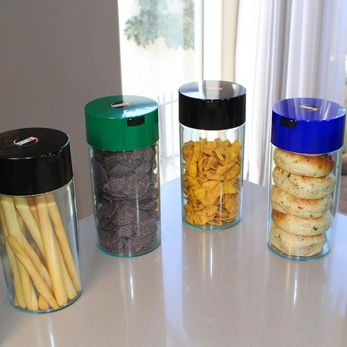 Tightvac - 5oz to 24 Ounce - Patented Airtight Container | Multi-use Vacuum Container Works as Smell Proof Containers for Herbs and Dry Goods. Black Clear