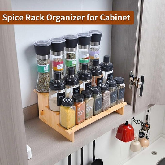 JinDoWin 3 Tiered Spice Rack Organizer for Cabinet,Spice Organization for Cabinet, Seasoning Organizer,Spice Shelf and Spice Organizer for Cabinet,Pantry Organizers and Storage (1 Pack, Small)