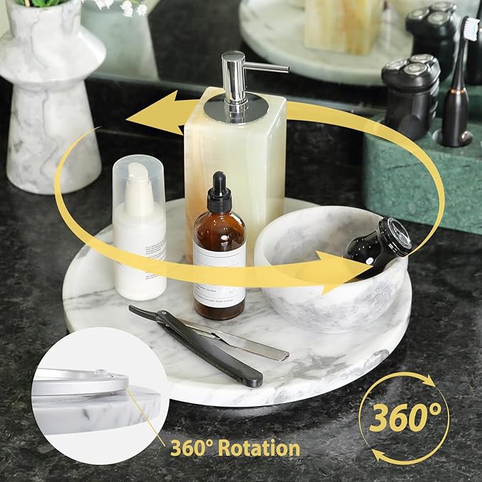 Marble Lazy Susan, 12 in Lazy Susan Turntable Organizer for Cabinet Pantry Kitchen Countertop Fridge Bathroom Makeup Vanity Countertop, Detachable Lazy Susan for Table Top, Arabescato