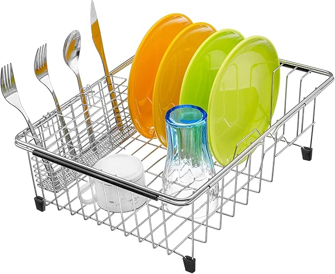SANNO Silverware Organizer - Cutlery Utensil Holder Stainless Steel Drying Rack Drainer for Kitchen Silverware