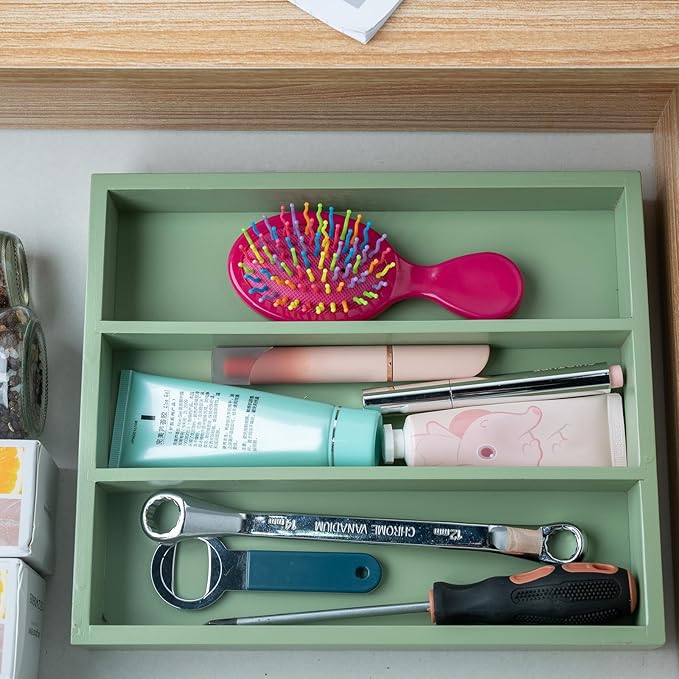Silverware Organizer Bamboo Kitchen Drawer Organizer, Flatware Organizer Tray for Kitchen, Flatware, Utensils（Green）