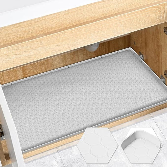 Waterproof Under Sink Mat 28" x 22", Silicone Cabinet Liner, Rubber Protector for Kitchen and Bathroom, Keeps Cabinets Clean, Dry, and Organized (Light Grey)