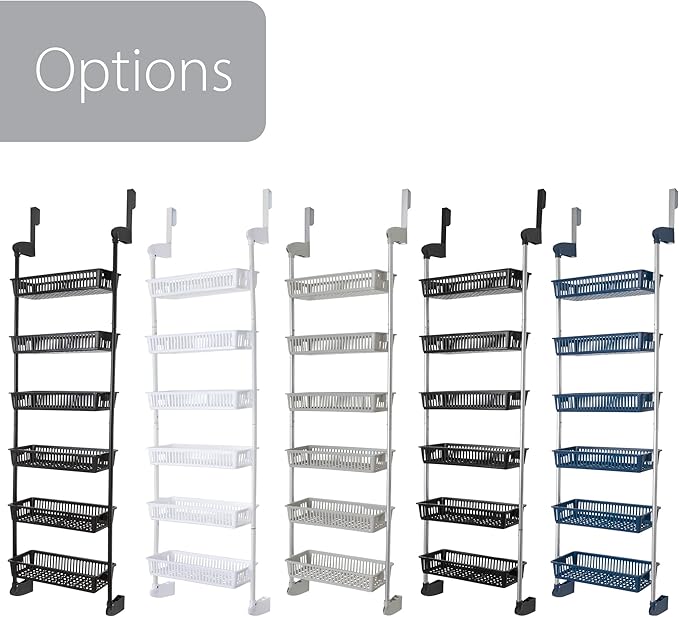 Smart Design Over-The-Door Organizer for Storage – Perfect for Pantry Organization, Bedroom, Bathroom Storage, Playroom, or Kitchen - Adjustable Steel Frame with 6 Baskets & Wall Mount – Blue …