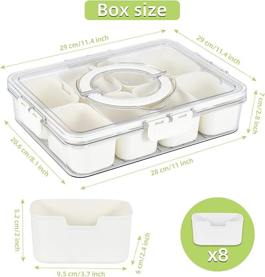 UPTRUST Snackle Box Container, Premium 2-Pack Divided Serving Tray & Lid with 8 Compartments, Durable Snackle Boxes for Travel & Parties – Snack box container, Perfect for Treats & Gifts